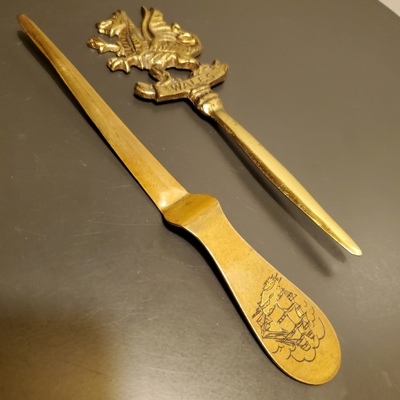 Pair of brass/letter openers/Wales/Griffin/sailing ship - Picture 1 of 8
